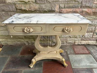 Dorothy Draper Lovely Hollywood Regency Harp Style Marble Top Console Table