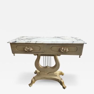 Dorothy Draper Lovely Hollywood Regency Harp Style Marble Top Console Table