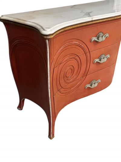 Dorothy Draper MODERNE MID CENTURY CORSET DESIGN CORAL WHITE MARBLE TOP DRESSER