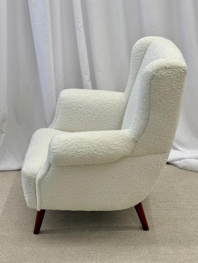 Dorothy Draper Pair American Mid Century Scroll Lounge Wingback Chairs Boucle Draper Style