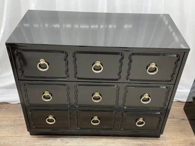 Dorothy Draper Pair Mid Century Modern Ebony Commodes Nightstands Chests Dorothy Draper Style