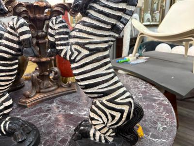 Dorothy Draper Pair Of Hollywood Regency Plaster Zebra Lamps