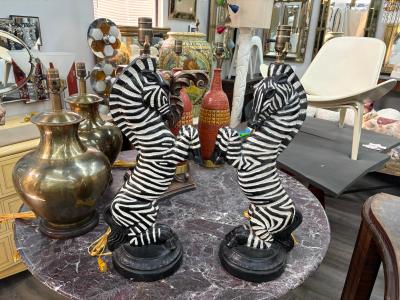 Dorothy Draper Pair Of Hollywood Regency Plaster Zebra Lamps
