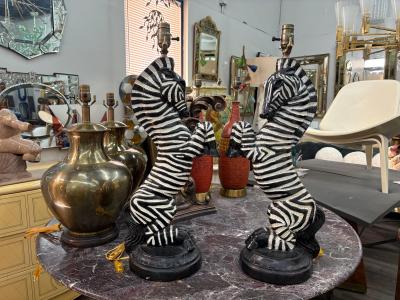 Dorothy Draper Pair Of Hollywood Regency Plaster Zebra Lamps