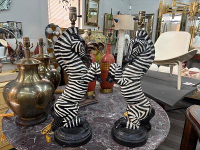 Dorothy Draper Pair Of Hollywood Regency Plaster Zebra Lamps