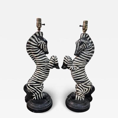 Dorothy Draper Pair Of Hollywood Regency Plaster Zebra Lamps
