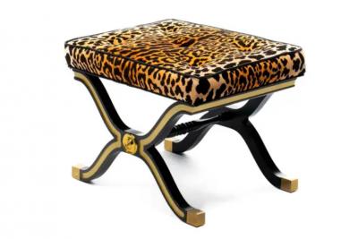 Dorothy Draper Pair of Dorothy Draper Espa a X Stools Benches in Leopard Velvet circa 1955