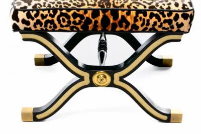 Dorothy Draper Pair of Dorothy Draper Espa a X Stools Benches in Leopard Velvet circa 1955