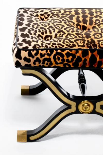 Dorothy Draper Pair of Dorothy Draper Espa a X Stools Benches in Leopard Velvet circa 1955