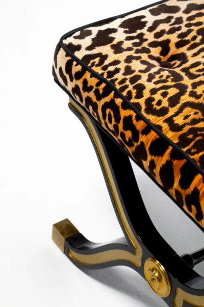 Dorothy Draper Pair of Dorothy Draper Espa a X Stools Benches in Leopard Velvet circa 1955