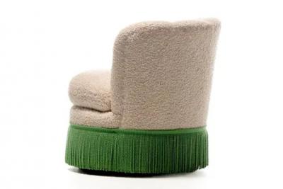 Dorothy Draper Pair of Dorothy Draper Style Hollywood Regency Scalloped Fringe Swivel Chairs