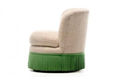 Dorothy Draper Pair of Dorothy Draper Style Hollywood Regency Scalloped Fringe Swivel Chairs