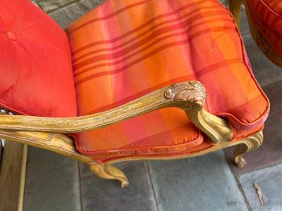 Dorothy Draper Pair of French Provincial Louis XV Caned Carved Fauteuils or Arm Chairs