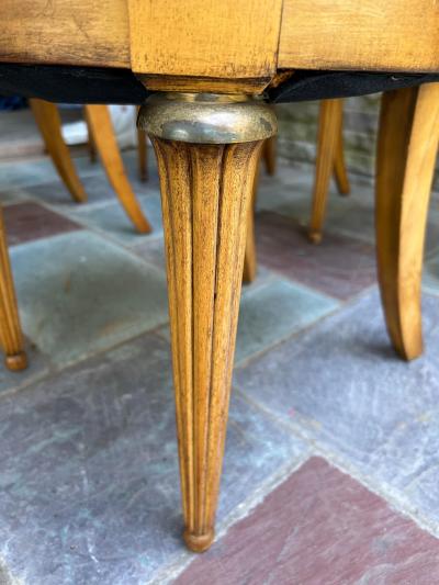 Dorothy Draper Set 6 French Provincial Dining Chairs Featuring Brass Lattice Back Circa 50s