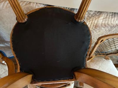 Dorothy Draper Set 6 French Provincial Dining Chairs Featuring Brass Lattice Back Circa 50s