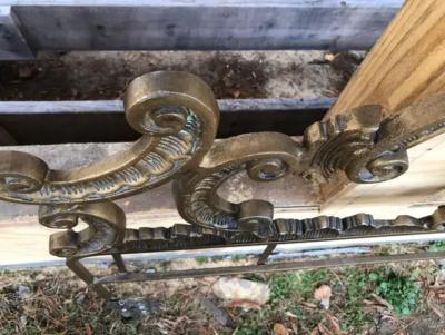 Dorothy Draper Stunning Hollywood Regency Ornate Gold Iron Kingsize Headboard Bed