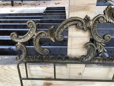 Dorothy Draper Stunning Hollywood Regency Ornate Gold Iron Kingsize Headboard Bed