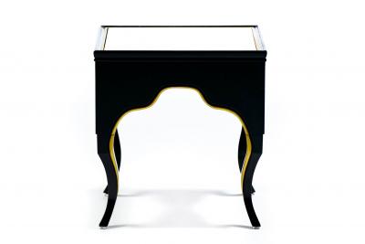 Dorothy Draper Vintage Hollywood Regency Black Lacquered and Gilt Marble Topped Accent Tables