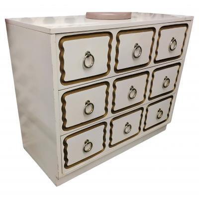 Dorothy Draper White Lacquered Dorothy Draper Style 3 Drawer Commode