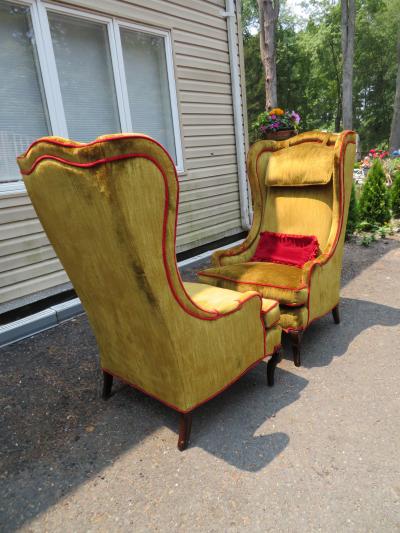 Dorothy Draper Wonderful Pair Dorothy Draper Style Tall Wingback Chairs Mid Century Modern