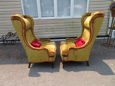 Dorothy Draper Wonderful Pair Dorothy Draper Style Tall Wingback Chairs Mid Century Modern
