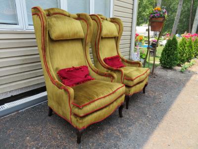 Dorothy Draper Wonderful Pair Dorothy Draper Style Tall Wingback Chairs Mid Century Modern