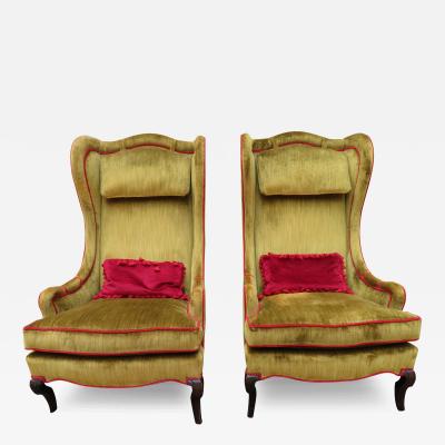 Dorothy Draper Wonderful Pair Dorothy Draper Style Tall Wingback Chairs Mid Century Modern