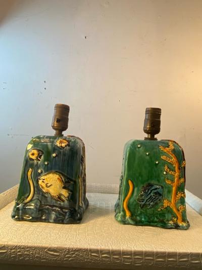 Dorothy Olson WONDERFUL MID CENTURY PAIR OF CERAMIC ARTIST AQUARIUM LAMPS