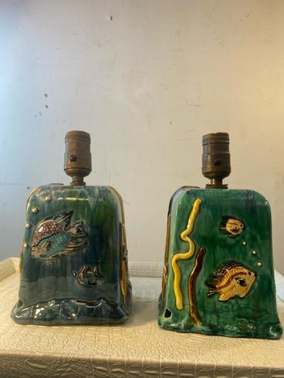 Dorothy Olson WONDERFUL MID CENTURY PAIR OF CERAMIC ARTIST AQUARIUM LAMPS