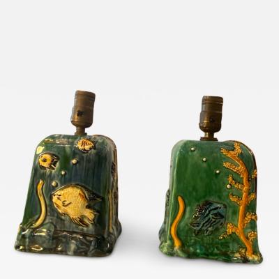 Dorothy Olson WONDERFUL MID CENTURY PAIR OF CERAMIC ARTIST AQUARIUM LAMPS