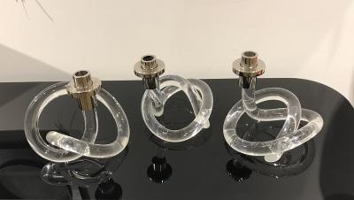 Dorothy Thorpe A set of three Dorothy Thorpe pretzel mid century lucite candle sticks 1950s