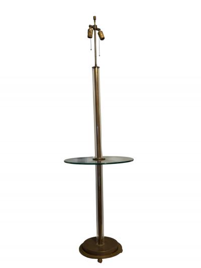 Dorothy Thorpe ART DECO BRONZE LUCITE TUBE FLOOR LAMP WITH ROUND GLASS TABLE