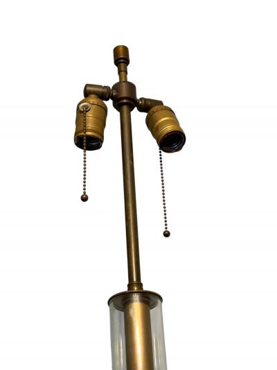 Dorothy Thorpe ART DECO BRONZE LUCITE TUBE FLOOR LAMP WITH ROUND GLASS TABLE