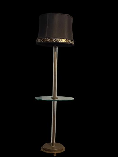 Dorothy Thorpe ART DECO BRONZE LUCITE TUBE FLOOR LAMP WITH ROUND GLASS TABLE