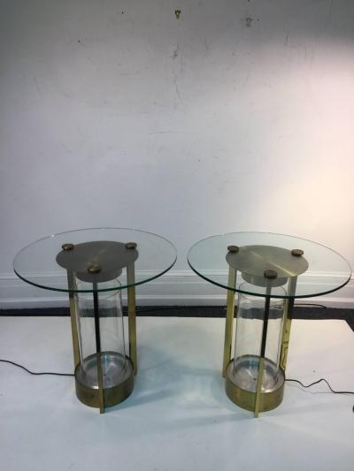 Dorothy Thorpe DOROTHY THORPE PAIR OF ILLUMINATED BRASS AND GLASS TABLES