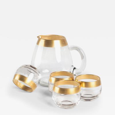 Dorothy Thorpe Dorothy Thorpe 22k Gold Band Roly Poly Glasses and Pitcher Drinks Set 5 Pieces
