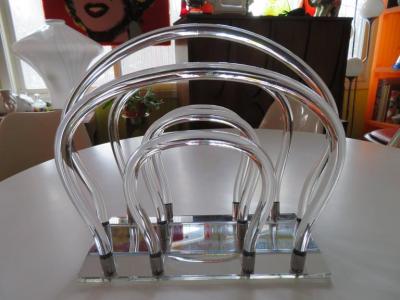 Dorothy Thorpe Dorothy Thorpe Lucite Chrome and Mirror Magazine Rack