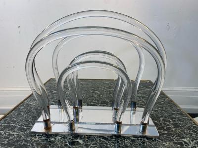 Dorothy Thorpe MODERNIST MIRROR LUCITE AND CHROME MAGAZINE RACK BY DOROTHY THORPE