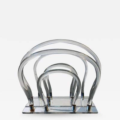 Dorothy Thorpe MODERNIST MIRROR LUCITE AND CHROME MAGAZINE RACK BY DOROTHY THORPE