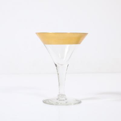 Dorothy Thorpe Set of 12 Mid Century Modernist Gilt Rimmed Coupe Glasses By Dorothy Thorpe