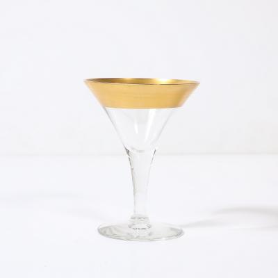 Dorothy Thorpe Set of 12 Mid Century Modernist Gilt Rimmed Coupe Glasses By Dorothy Thorpe