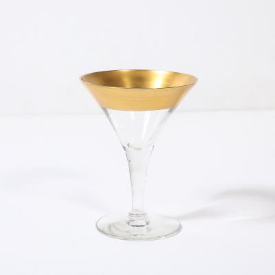 Dorothy Thorpe Set of 12 Mid Century Modernist Gilt Rimmed Coupe Glasses By Dorothy Thorpe