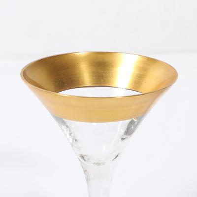 Dorothy Thorpe Set of 12 Mid Century Modernist Gilt Rimmed Coupe Glasses By Dorothy Thorpe