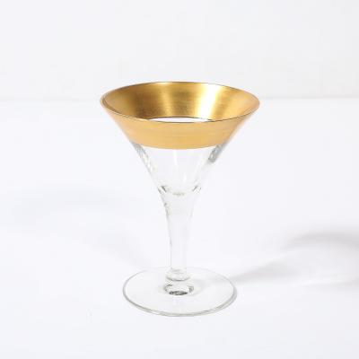 Dorothy Thorpe Set of 12 Mid Century Modernist Gilt Rimmed Coupe Glasses By Dorothy Thorpe