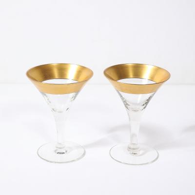 Dorothy Thorpe Set of 12 Mid Century Modernist Gilt Rimmed Coupe Glasses By Dorothy Thorpe