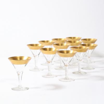 Dorothy Thorpe Set of 12 Mid Century Modernist Gilt Rimmed Coupe Glasses By Dorothy Thorpe