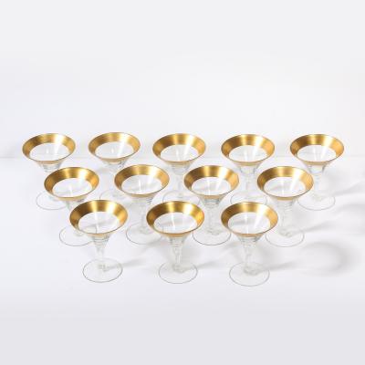 Dorothy Thorpe Set of 12 Mid Century Modernist Gilt Rimmed Martini Glasses by Dorothy Thorpe