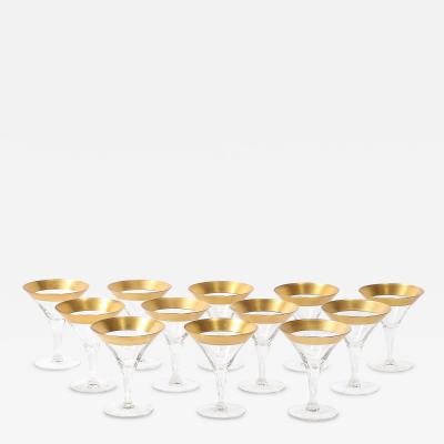 Dorothy Thorpe Set of 12 Mid Century Modernist Gilt Rimmed Martini Glasses by Dorothy Thorpe