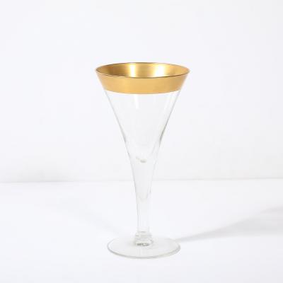 Dorothy Thorpe Set of 12 Mid Century Modernist Gilt Rimmed Water Glasses By Dorothy Thorpe
