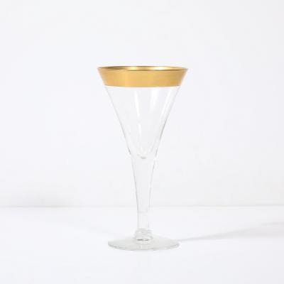 Dorothy Thorpe Set of 12 Mid Century Modernist Gilt Rimmed Water Glasses By Dorothy Thorpe